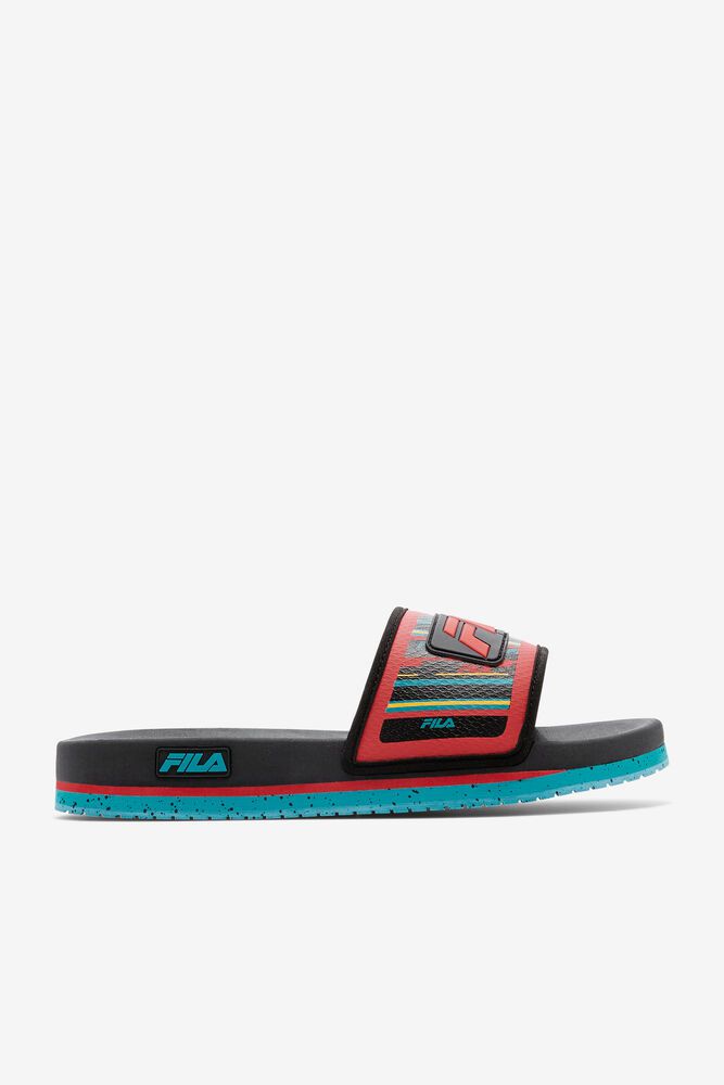 Fila Lunar Slide Black Sandals Mens - NZ 71893-ZDHJ